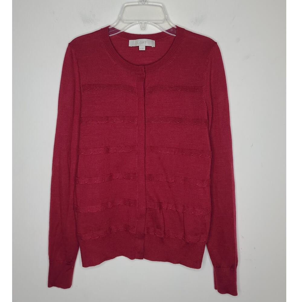 Ann Taylor Loft wine merlot long sleeve hidden button cardigan sweater - small